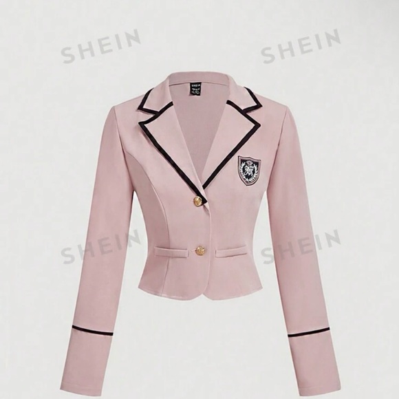 SHEIN Jackets & Blazers - Pink Contrast Trim Retro Preppy Style Women Fall Blazer. NWOT
